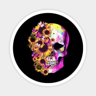 Tattoo skull floral sunflowers watercolor design Magnet